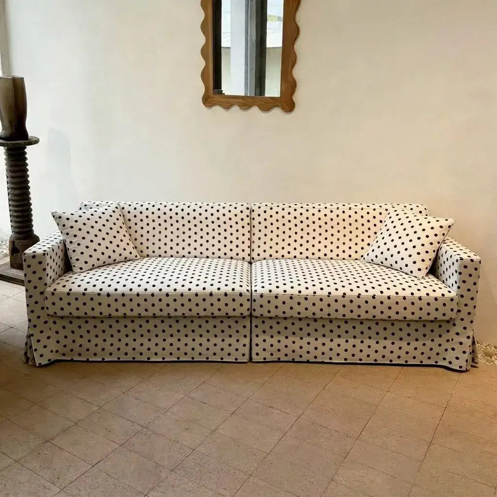 Polka Dot Sofa Series with Plush Cushions and Retro French Cream Style