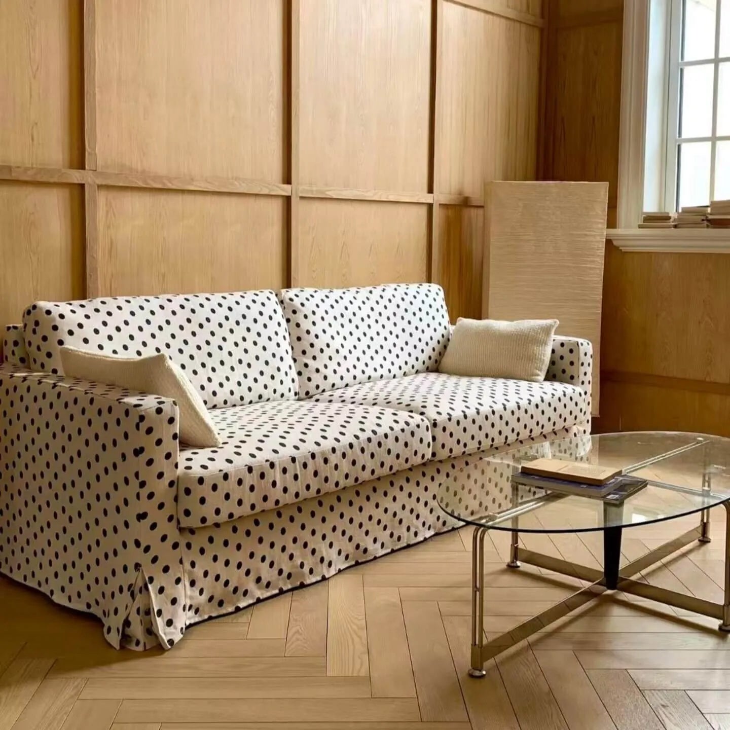 Polka Dot Sofa Series with Plush Cushions and Retro French Cream Style