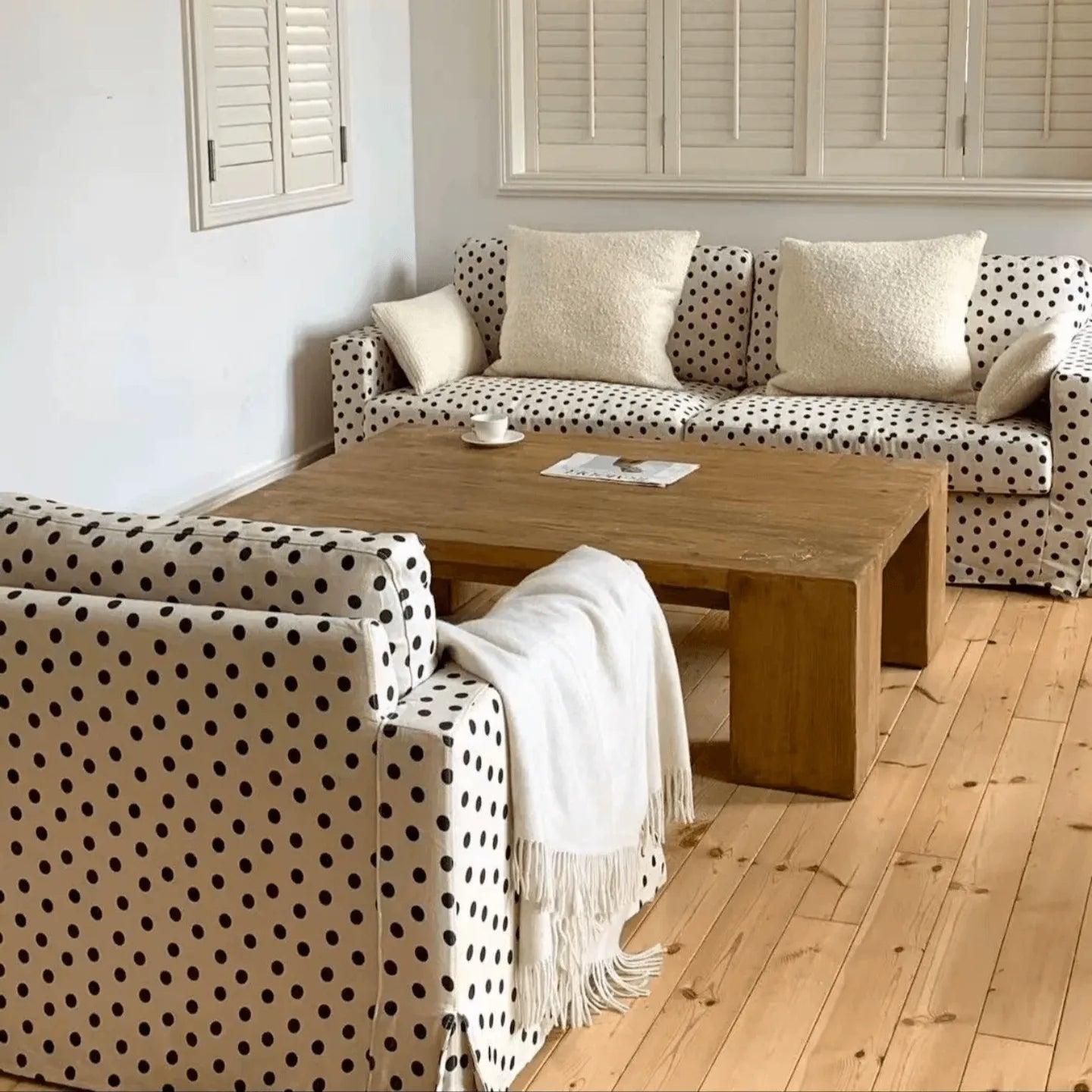Polka Dot Sofa Series with Plush Cushions and Retro French Cream Style
