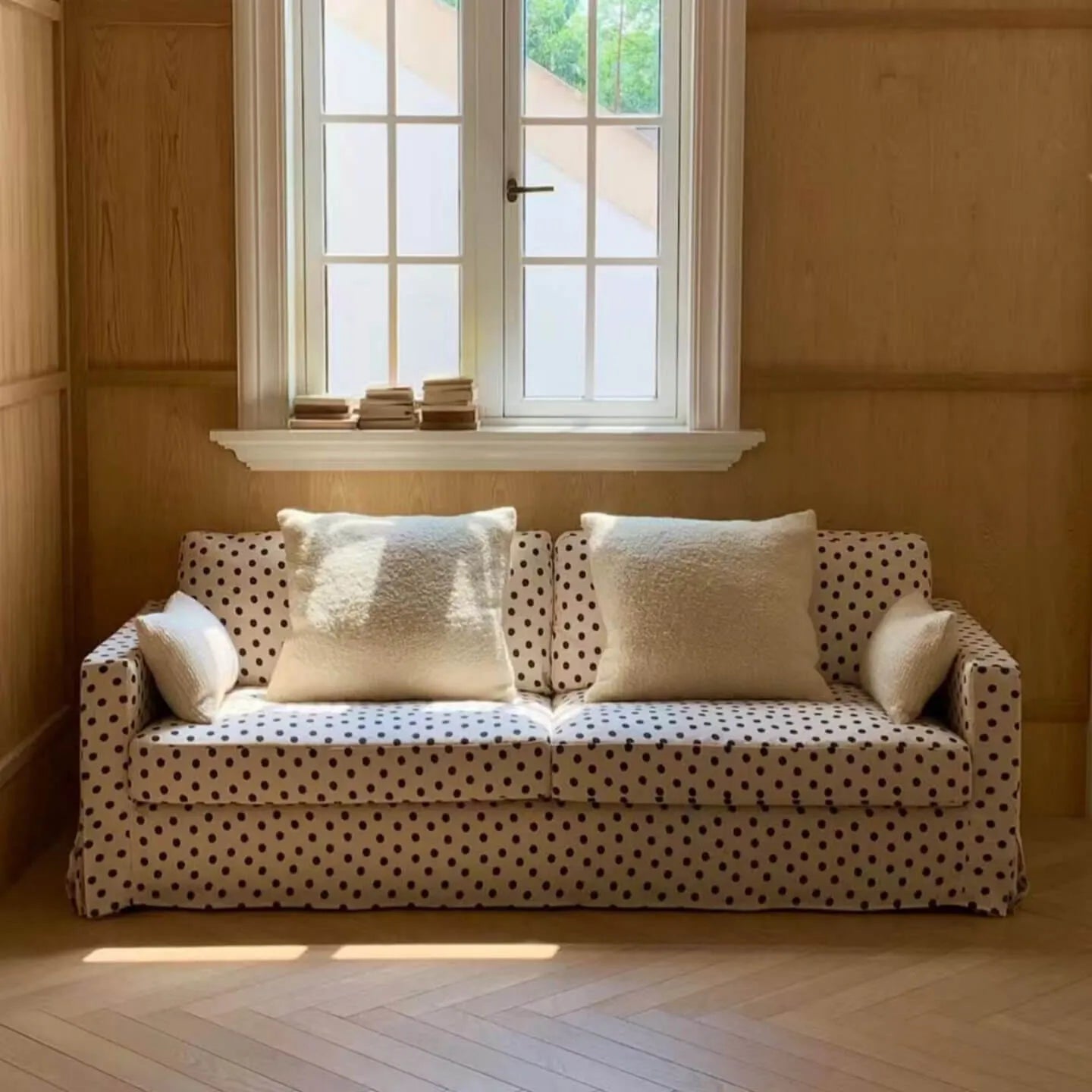 Polka Dot Sofa Series with Plush Cushions and Retro French Cream Style Main Product Image