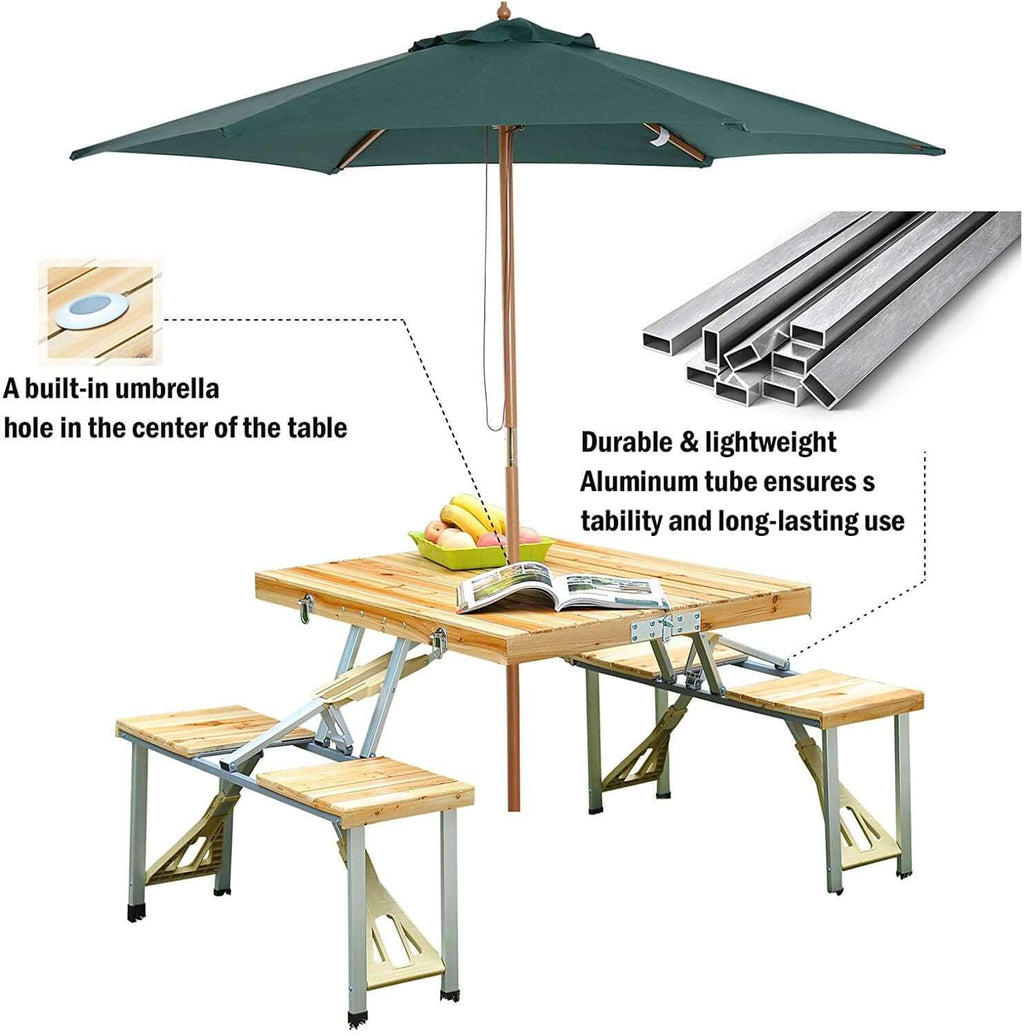 Portable Folding Picnic Table Set With Umbrella Hole
