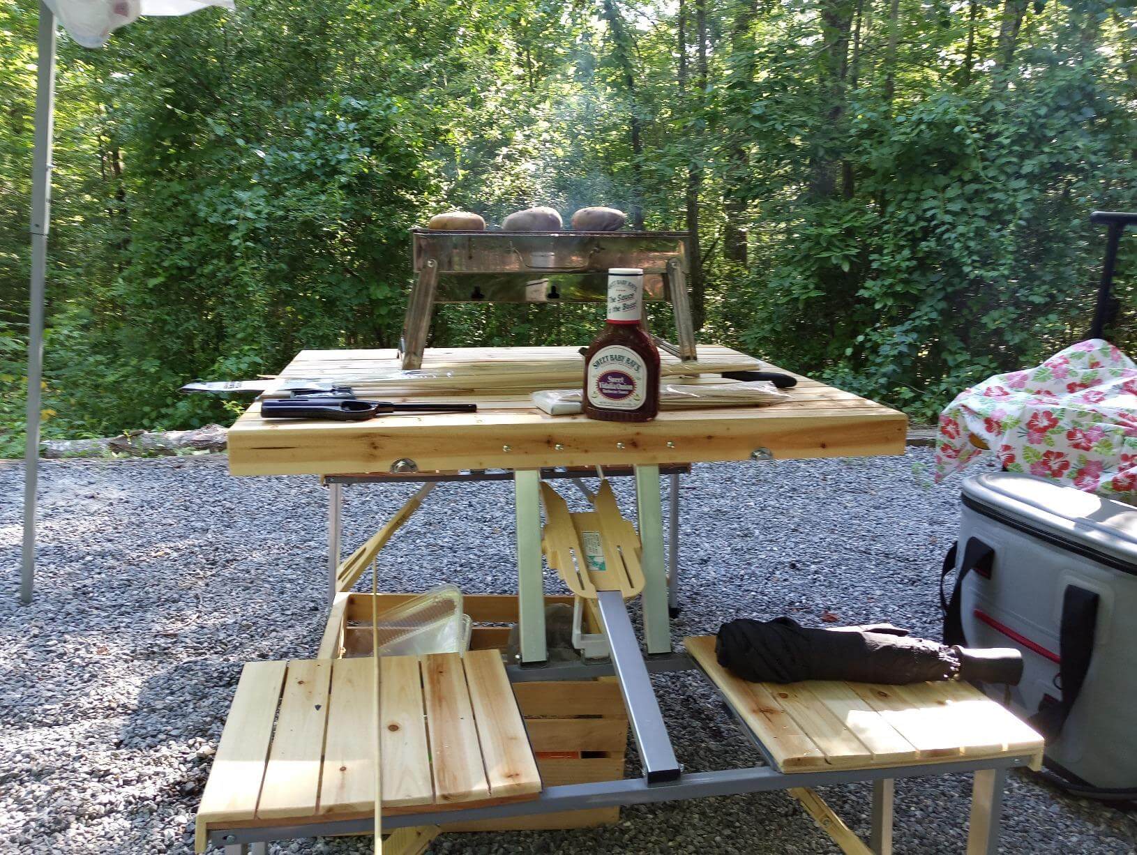 Portable Folding Picnic Table With Umbrella Hole, Silver
