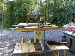 Portable Folding Picnic Table With Umbrella Hole, Silver