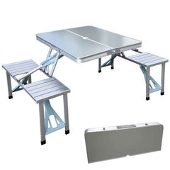 Portable Folding Picnic Table With Umbrella Hole, Silver