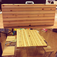 Portable Folding Picnic Table With Umbrella Hole, Silver