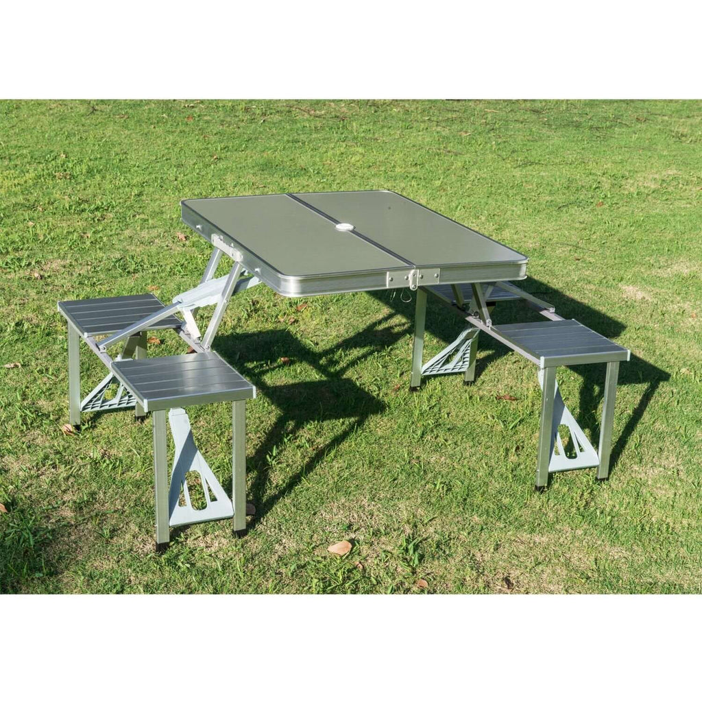 Portable Folding Picnic Table With Umbrella Hole, Silver