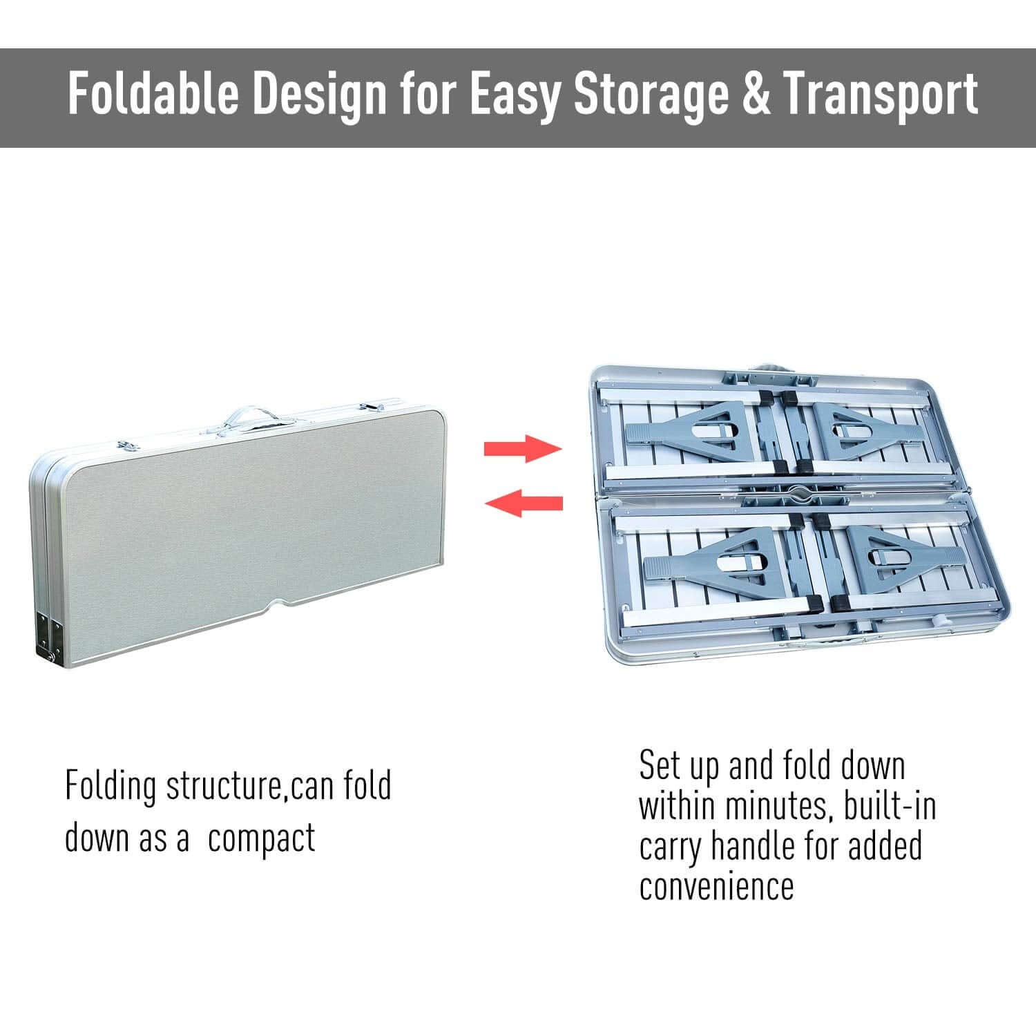 Portable Folding Picnic Table With Umbrella Hole, Silver