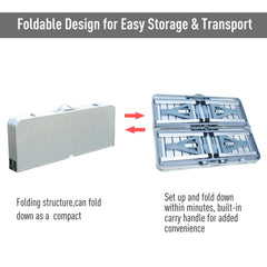 Portable Folding Picnic Table With Umbrella Hole, Silver
