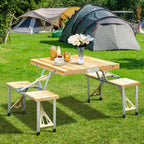 Portable Folding Picnic Table With Umbrella Hole, Silver