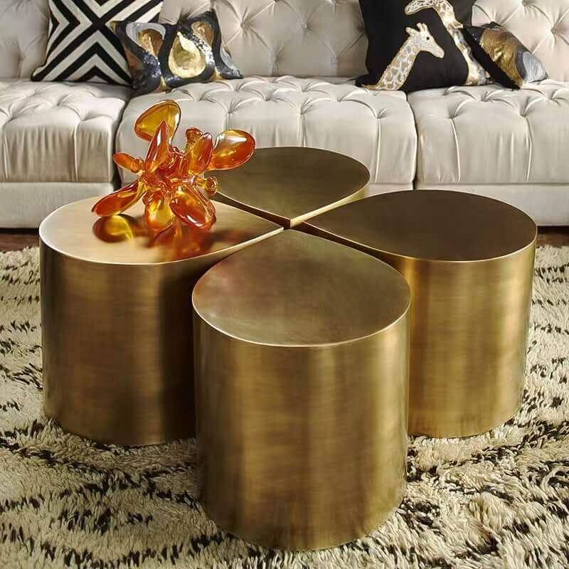 Postmodern Brushed Gold Water Drop Metal Side Table