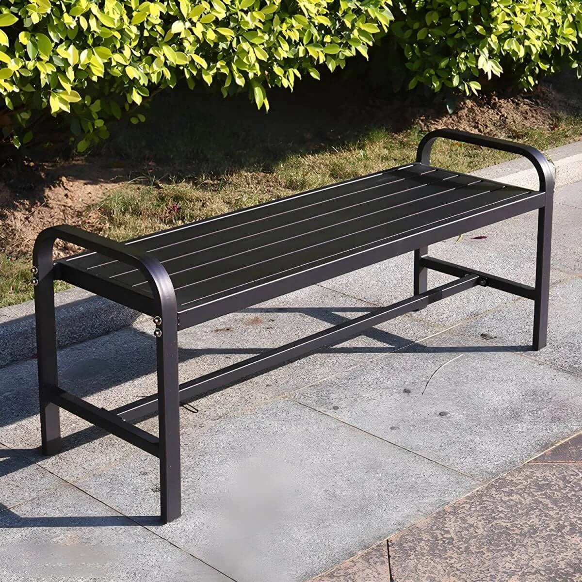 Powder-Coated Metal Outdoor Bench in Earth Tones with Back or Backless Secondary image