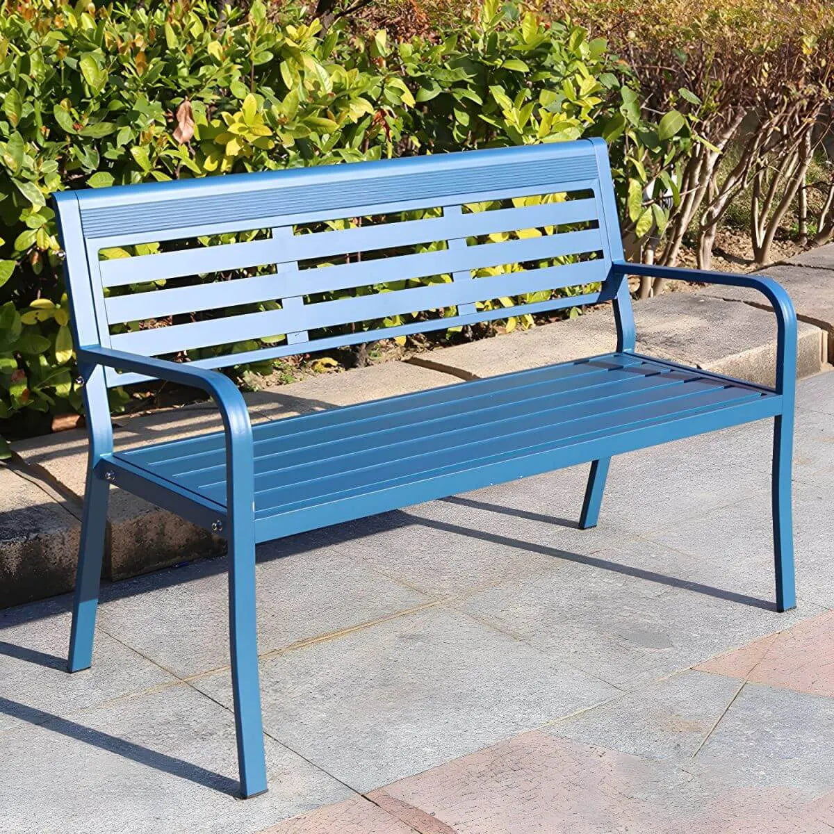 Powder-Coated Metal Outdoor Bench in Earth Tones with Back or Backless