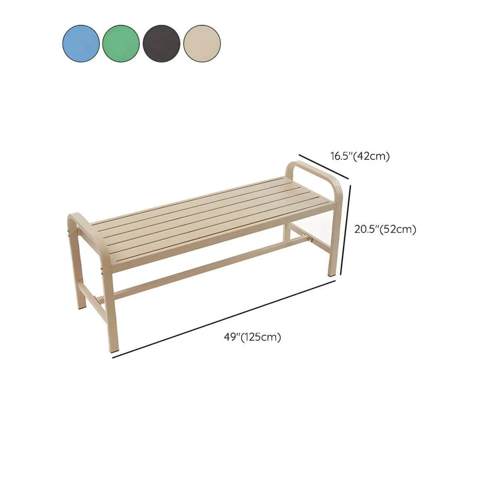 Powder-Coated Metal Outdoor Bench in Earth Tones with Back or Backless Dimensions