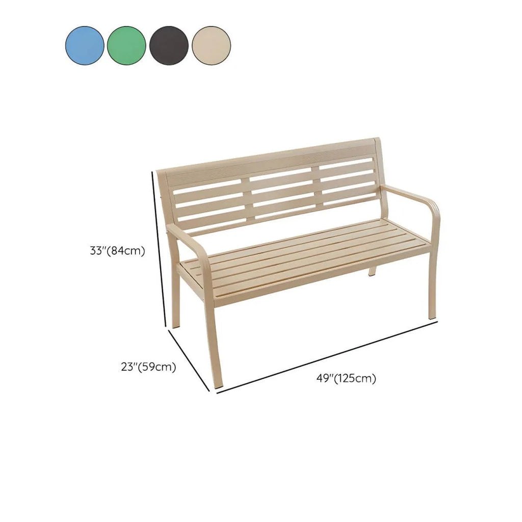 Powder-Coated Metal Outdoor Bench in Earth Tones with Back or Backless Dimensions