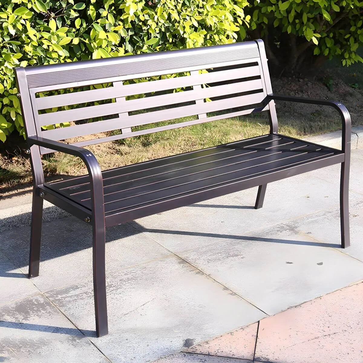 Powder-Coated Metal Outdoor Bench in Earth Tones with Back or Backless Main Product Image Main image