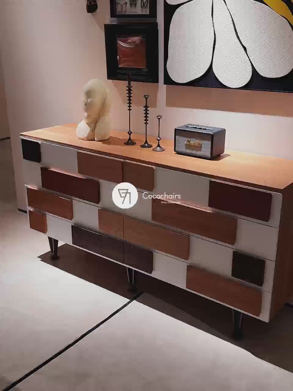 Modern Minimalist Entryway Cabinet with Unique Wood Design