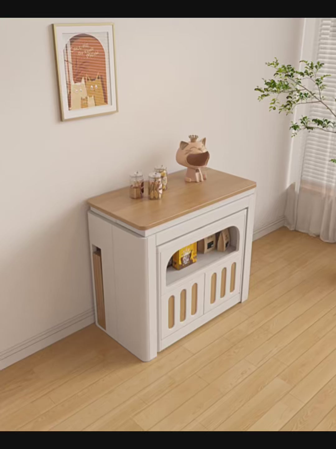 Modern Extendable Dining Table with Storage Cabinet