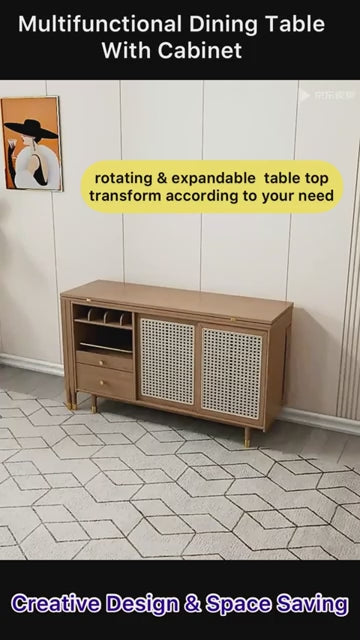 Walnut Folding Dining Table Set With Hidden Storage