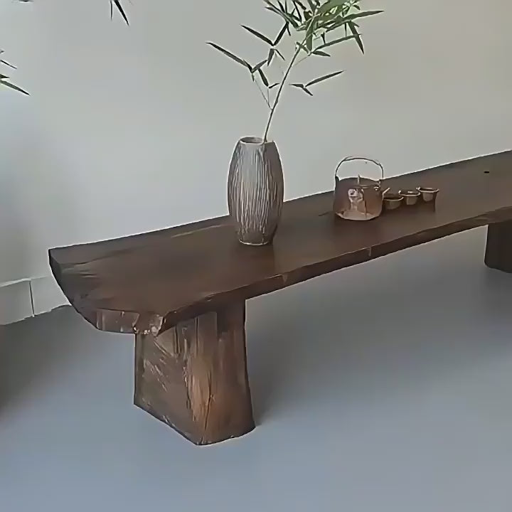 Wabi-Sabi Solid Wood Entryway Bench with Live Edge and Natural Imperfections