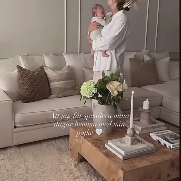 Mid-Century Inspired Burlwood Coffee Table – Warm Tones and Textured Surface Detail