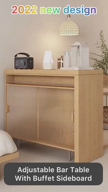 L-Shaped Bar Table With Wine Rack And Storage Cabinets