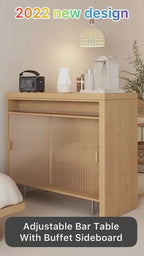 L-Shaped Bar Table With Wine Rack And Storage Cabinets