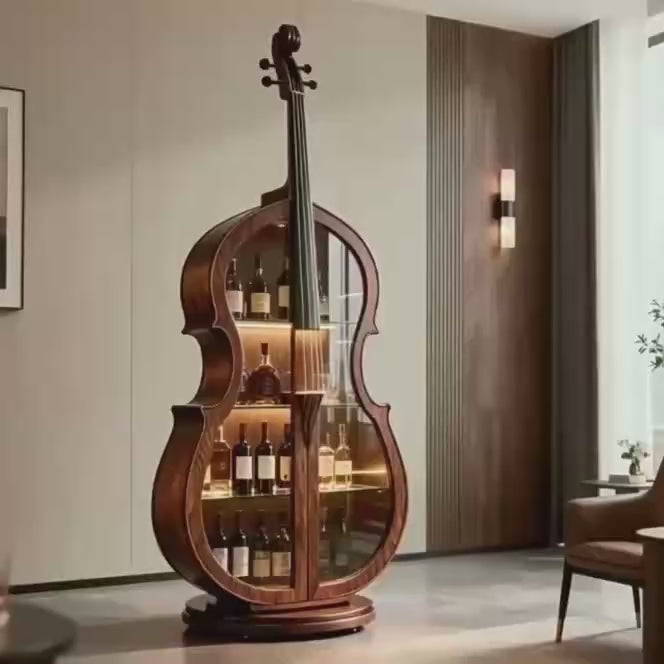 Cello-Inspired Walnut Wine Cabinet for Elegant Living Spaces
