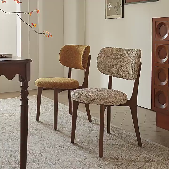 Vintage Wood Dining Chair with Sculptural Curved Back and Textured Monet Fabric