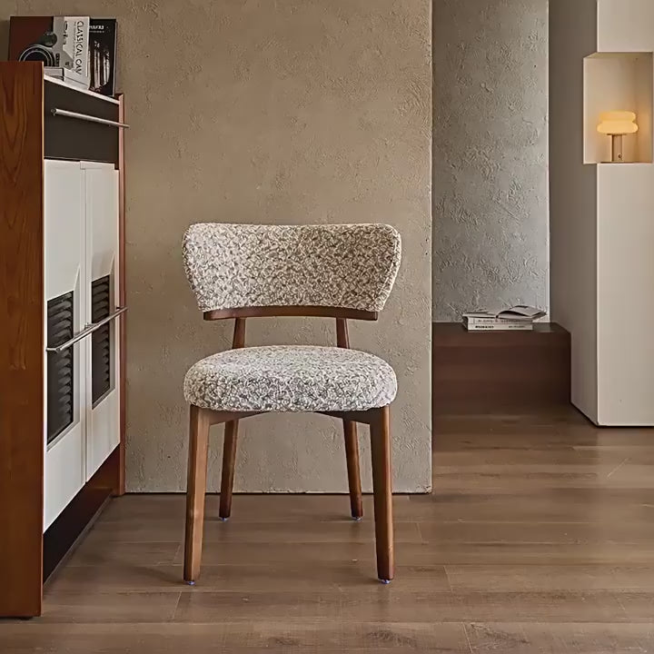 Vintage Ash Wood Dining Chair in Hand-Stitched Chenille, Curved Y-Back