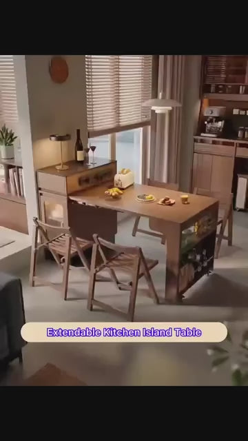 Solid Wood Extendable Kitchen Island Table With Storage