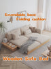Modern Solid Wood Upholstered Cotton Linen Sofa Beige Folding sofa bed