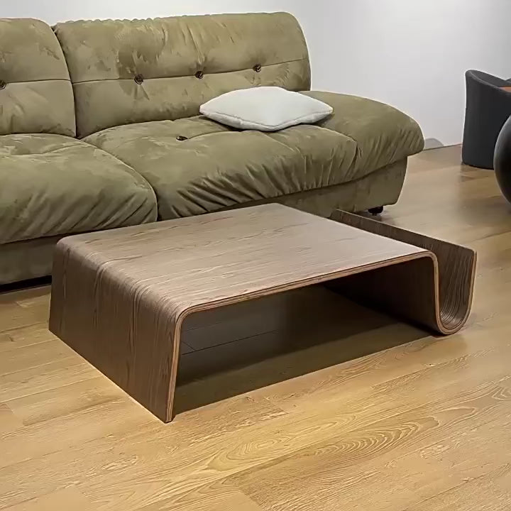 Scando Coffee Table with Seamless Bentwood Curve and Natural Wood Grain