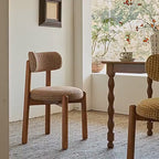 French-Inspired Vintage Wood Dining Chair with Plush Velvet Seat and Tapered Drum Feet