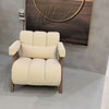 Japandi White Accent Chair Velvet Upholstery Armchair with Walnut Frame for Living Room