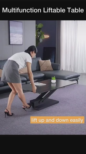 Golden Black Adjustable Height Rock Slab Coffee Table