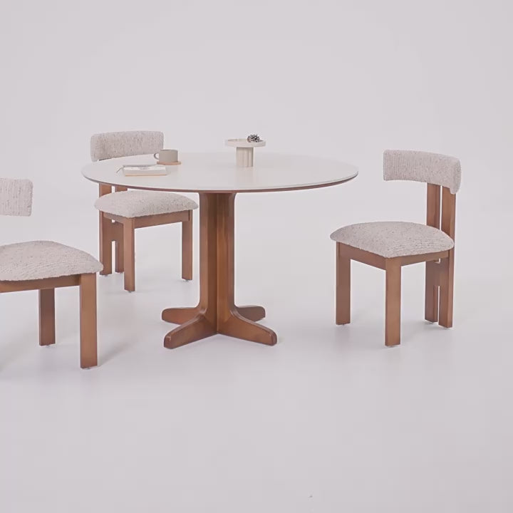 Travertine Sintered Stone Dining Table with Solid Ash Base and Integrated Tray