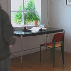 Mid-Century Modern Black Wood Desk With Steel Legs