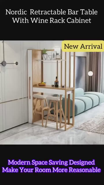 Walnut Off-White Retractable Bar Table - Modern Minimalist