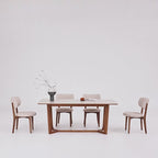 Travertine Sintered Stone Dining Table with Y-Base Solid Ash and Woven Seating