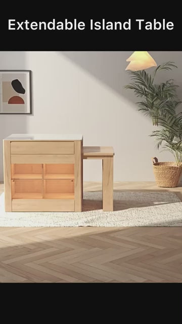 Extendable Kitchen Island With Faux Marble Leaf Top 120cm