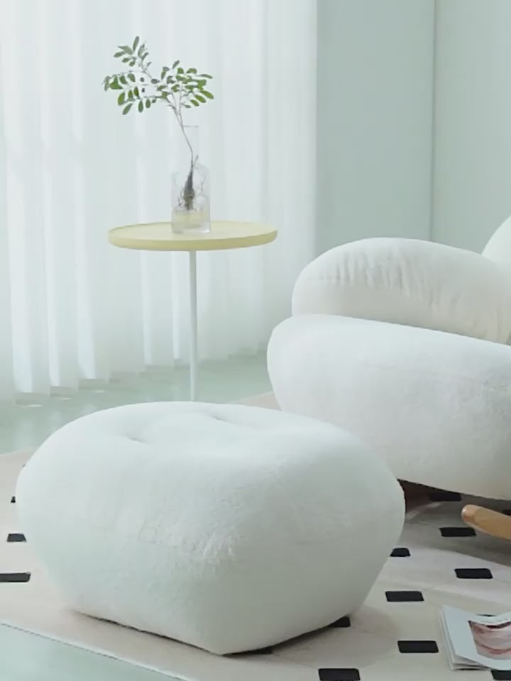 Nordischer weißer/grauer/rosa Boucle Sherpa Schaukelstuhl, Loungestuhl mit Massivholz-Basis