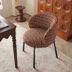 Modern Art Deco Dining Chair with Sculptural Arms and Textured Bouclé