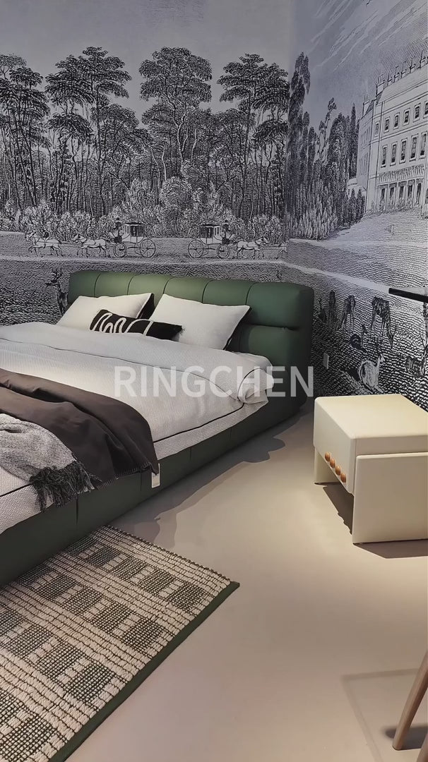 Modern Upholstered King Bed Available in Leather & Suede Fabric