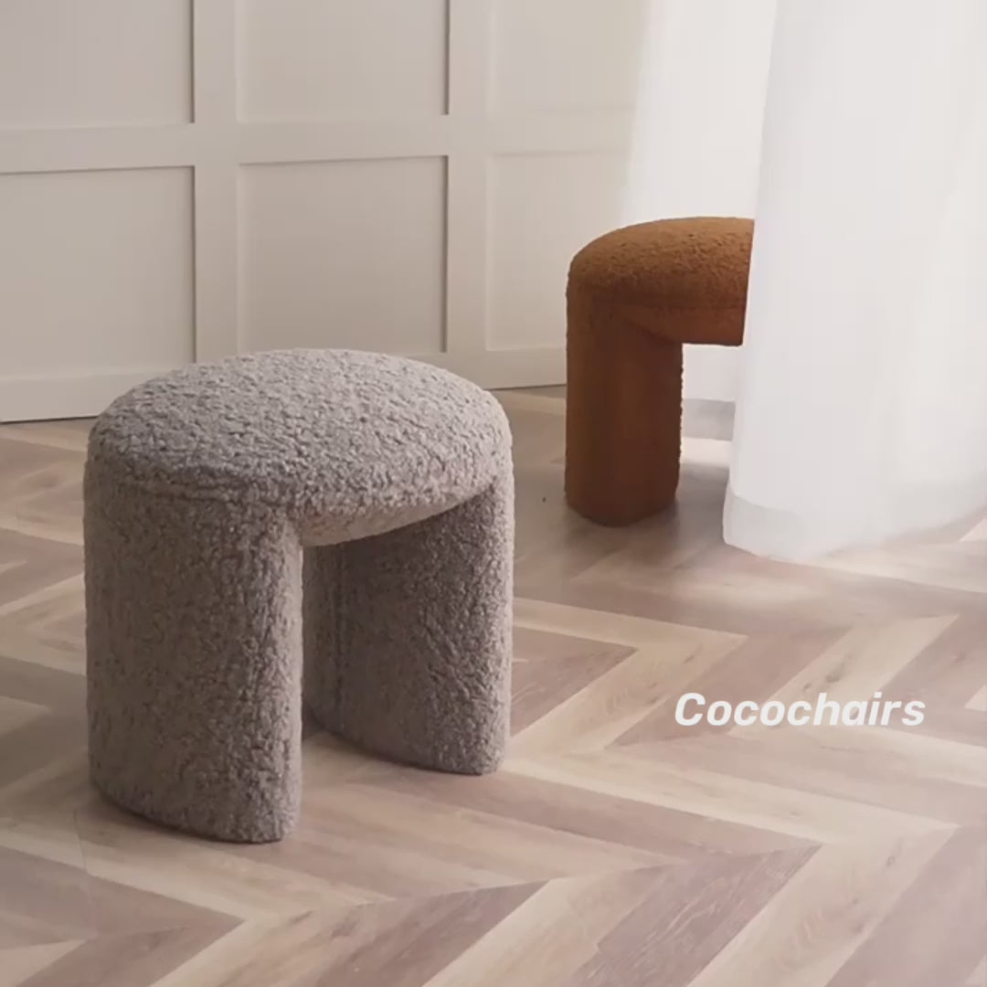 Tabouret court/long en bouclé créatif nordique marron/blanc - pour salon, chambre et entrée