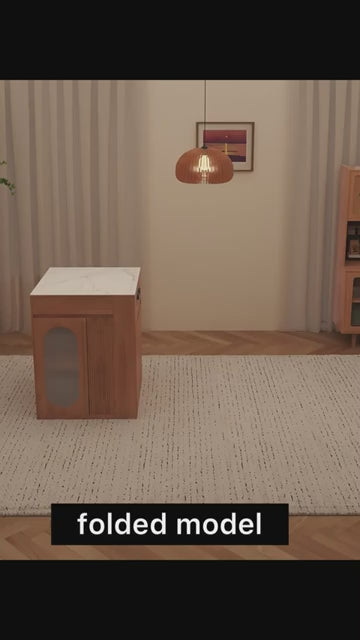 Natural Wood Kitchen Island With Marble Tabletop