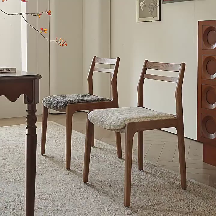 Ash Wood Modern Art Deco Dining Chair with Boucle Seat and Curved Back