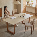 Travertine Sintered Stone Dining Table with Sculptural Frame and Rounded Edges