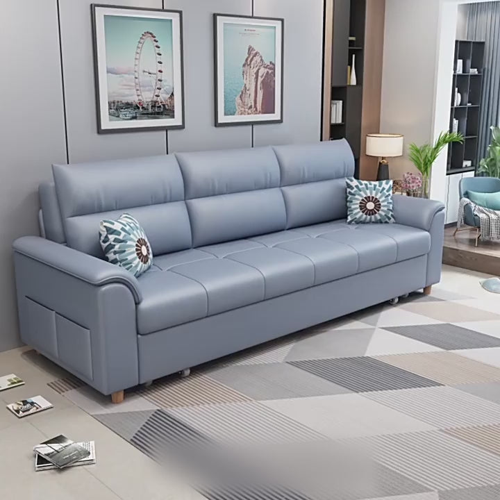 Sofá Cama Convertible de 74" Azul Completo con Almacenamiento y Bolsillos
