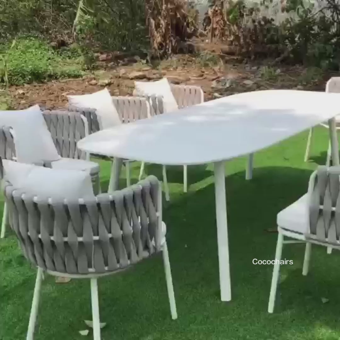 Juego de 2 Sillas de Comedor para Exterior de Aluminio y Cuerda con Cojín en Café