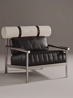 Bauhaus-Inspired Stainless Steel Lounge Chair with Nappa Leather and Textured Fabric Accents